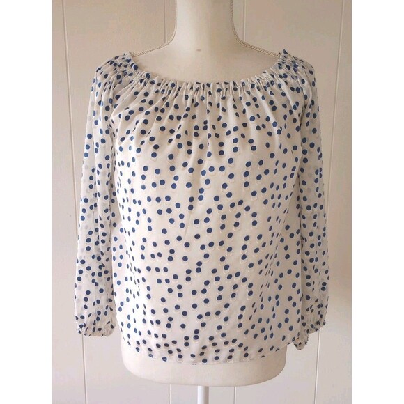 Lilly Pulitzer Lou Lou Off Shoulder Top Blouse Small White Blue Polka Dot Coast - Picture 2 of 9